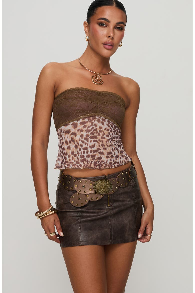 Anarchy Low Rise Faux Leather Miniskirt, Alternate, color, BROWN