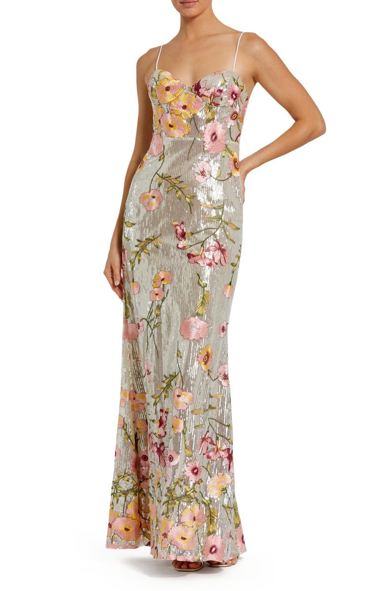 Sleeveless Bustier Floral Applique Gown
