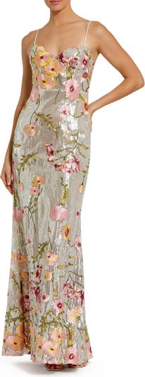 Sleeveless Bustier Floral Applique Gown