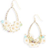 Cara Beaded Flower & Faux Pearl Cluster Teardrop Earrings