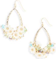 Cara Beaded Flower & Faux Pearl Cluster Teardrop Earrings