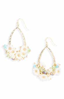 Cara Beaded Flower & Faux Pearl Cluster Teardrop Earrings