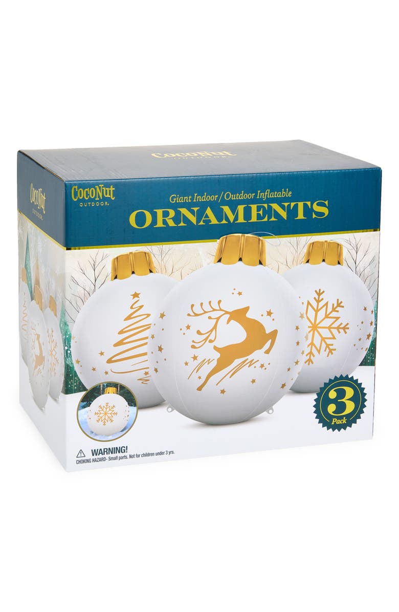 Coconut Outdoor Assorted 3-Pack Inflatable Indoor/Outdoor Holiday Ornaments, Main, color, White
