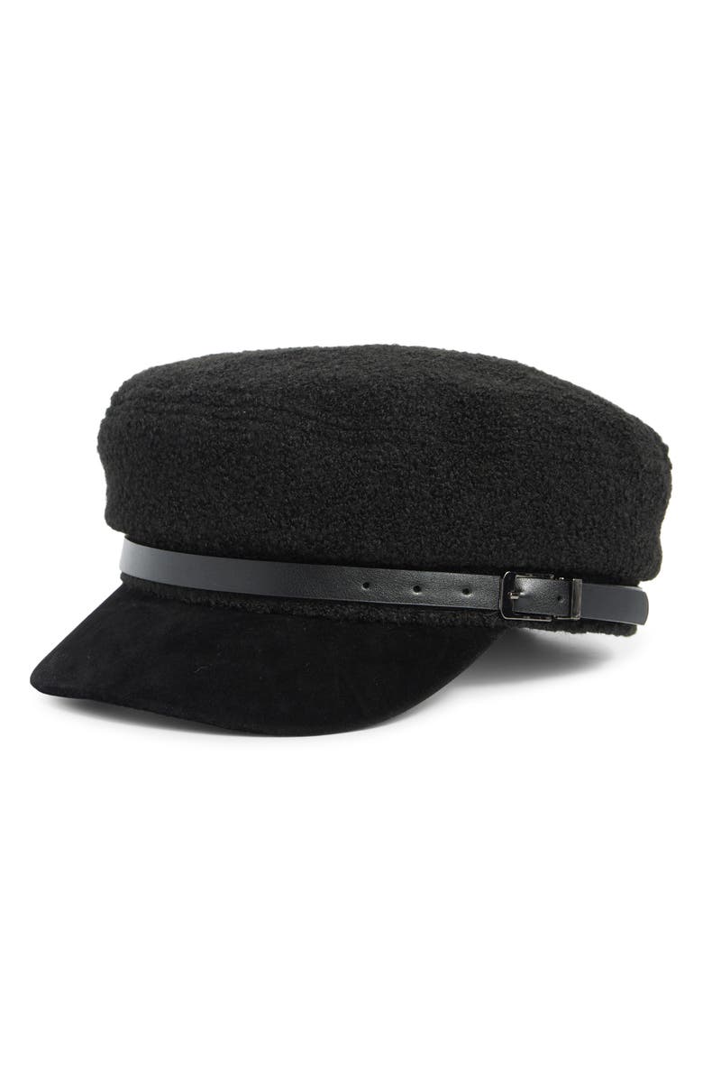 Melrose and Market Bouclé Faux Suede Brim Cabbie Driving Cap, Main, color, Black
