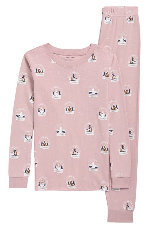 Petit Lem Kids' Snow Globe Print Fitted Two-Piece Organic Cotton Pajamas in Light Pink 