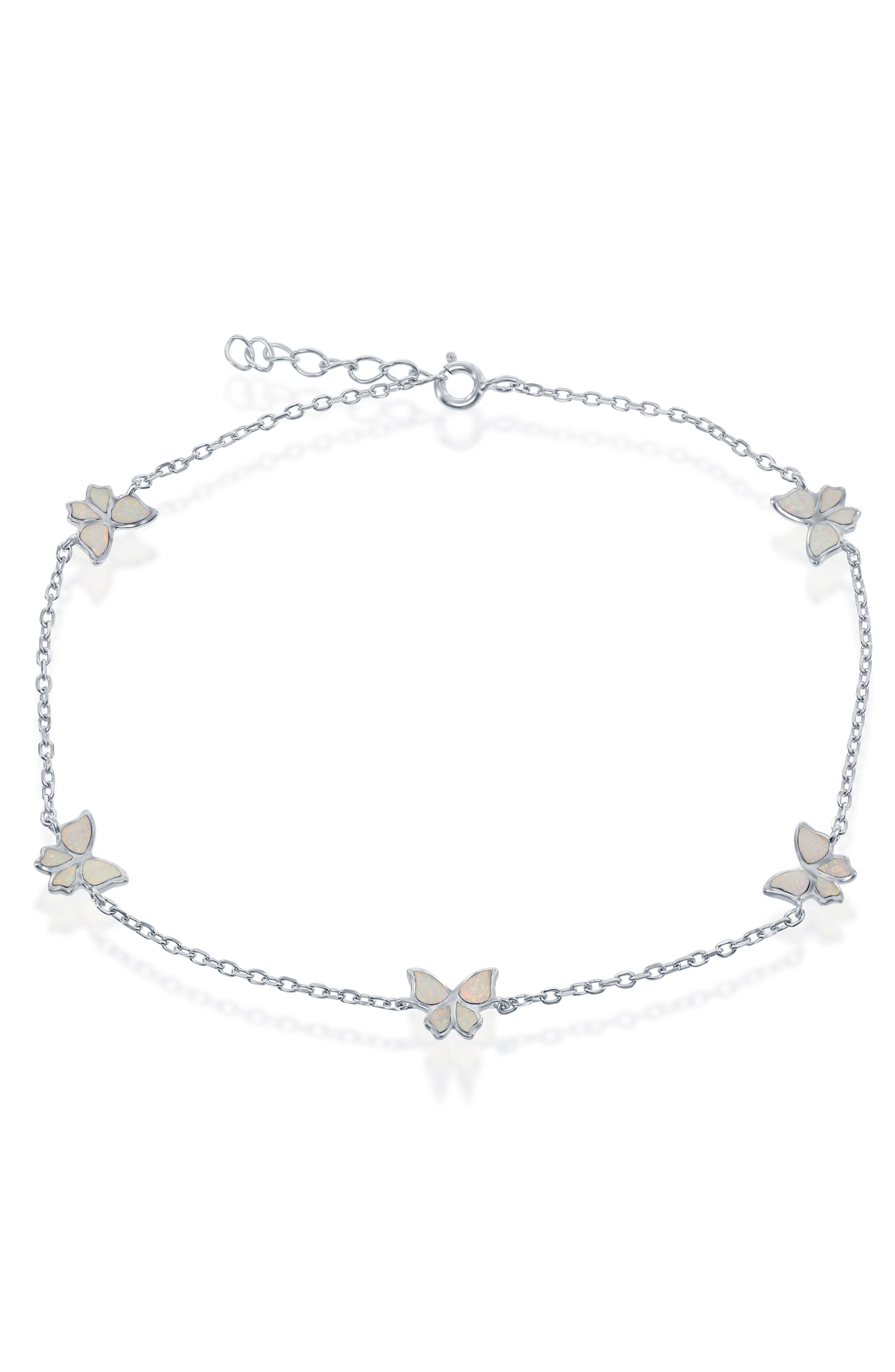 SIMONA White Opal Butterfly Anklet