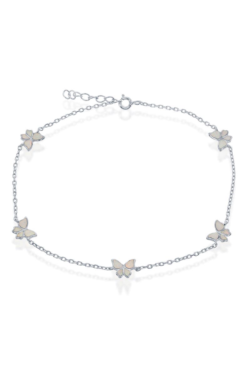White Opal Butterfly Anklet, Main, color, WHITE