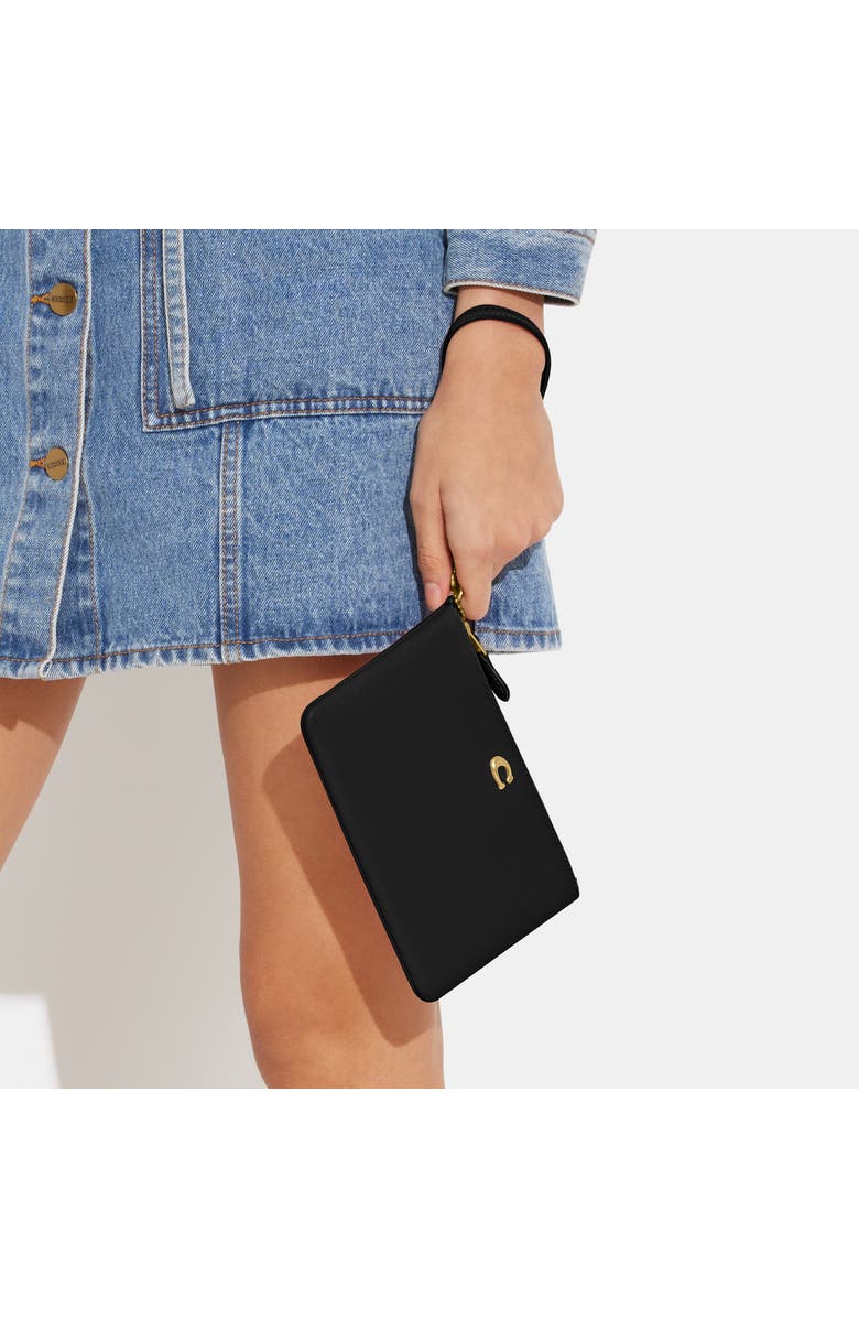 COACH Small Polished Pebbled Leather Wristlet, Alternate, color, Black