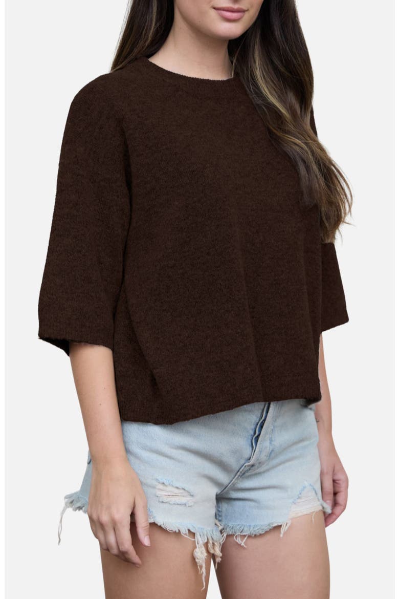 Crewneck Sweater with Elbow Length Sleeves, Alternate, color, CHOCOLATE BROWN