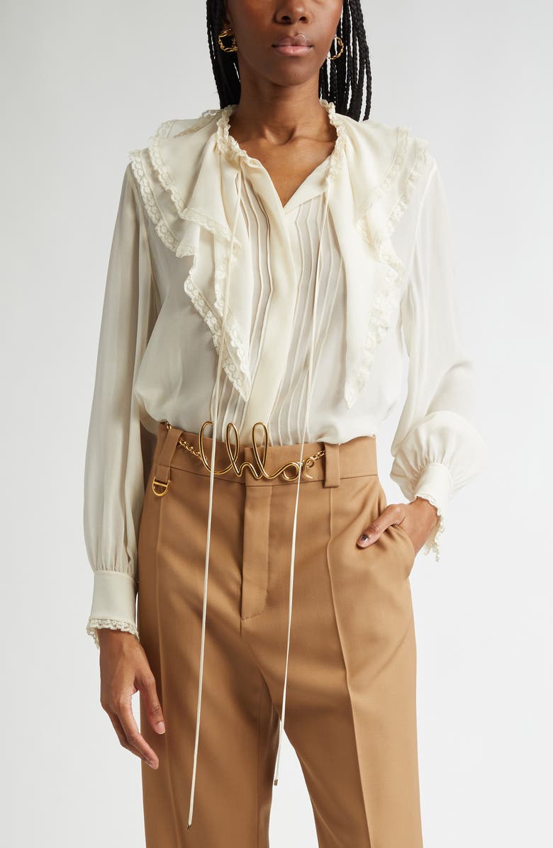 Chloé Ruffle Collar Silk Georgette Top, Main, color, 