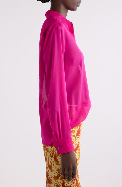 Shop Dries Van Noten Chowy Stretch Silk Button-up Shirt In Fuchsia