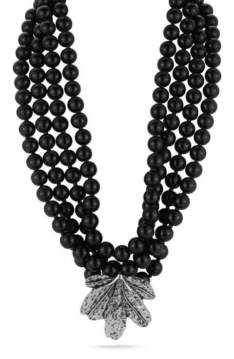Leaf Pendant Multistrand Resin Statement Necklace