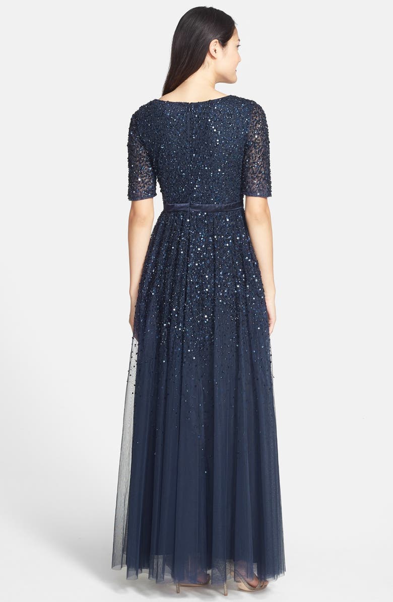 Adrianna Papell Beaded Mesh V-Neck Gown, Alternate, color,