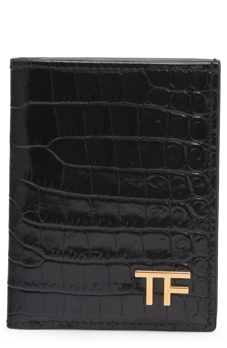 TOM FORD T-Line Alligator Embossed Leather Bifold Card Holder, Main, color,