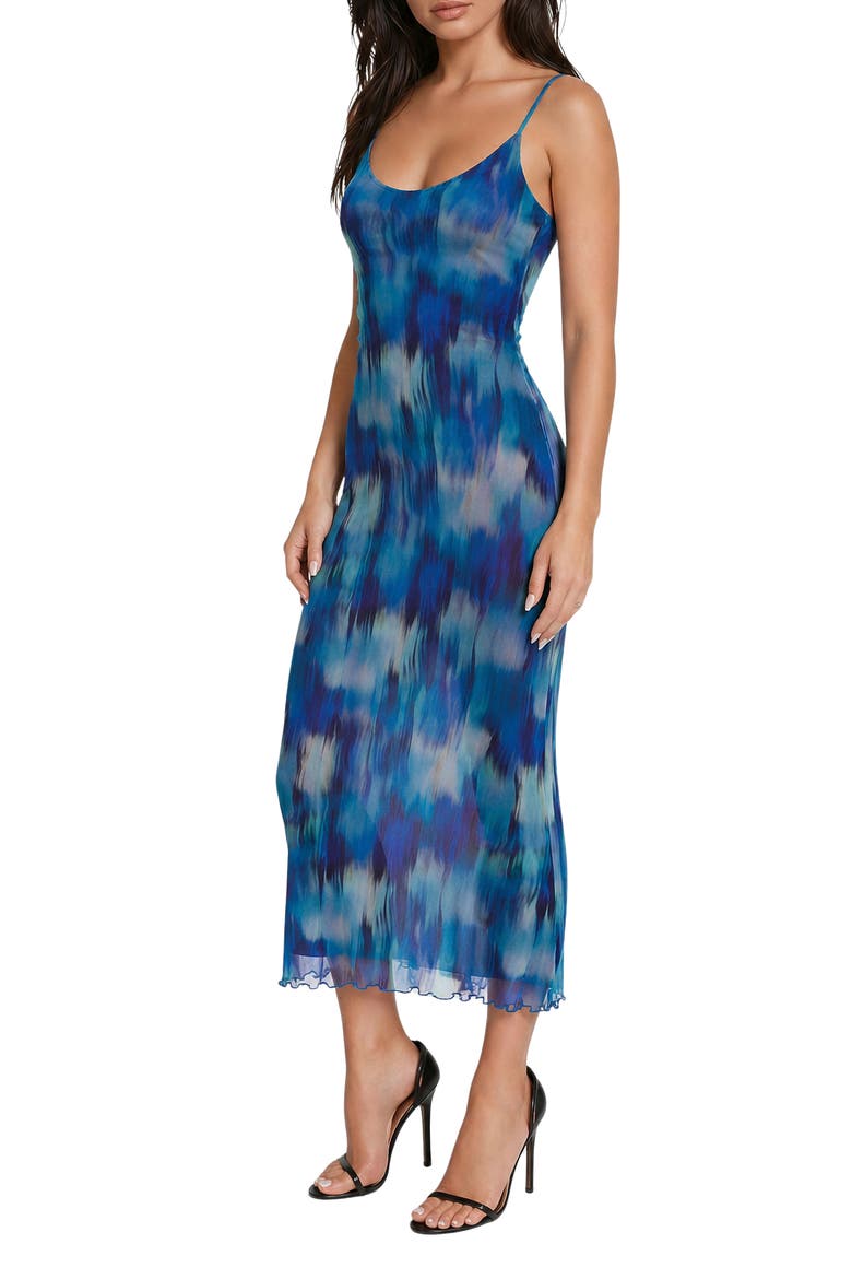Printed Mesh V-Neck Maxi Dress, Alternate, color, BLUE MULTI
