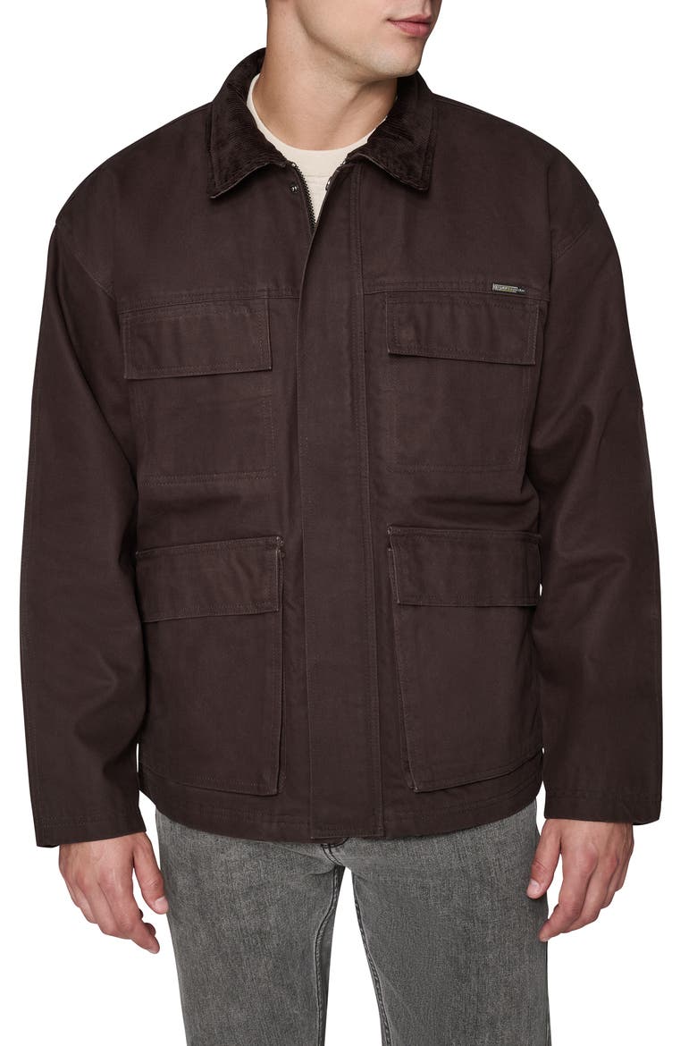 Waxed Cotton Jacket with Corduroy Collar, Main, color, BROWN
