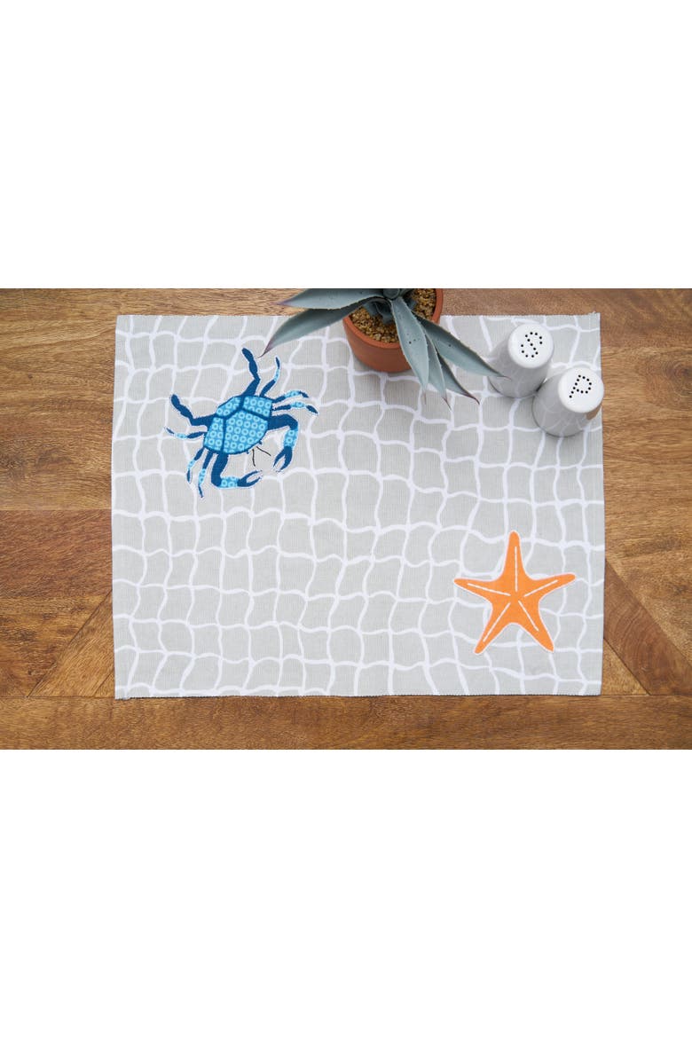 Crab Net Placemats Set of 6 White Coastal Ocean Beach Nautical, 14" x 20", Alternate, color, White