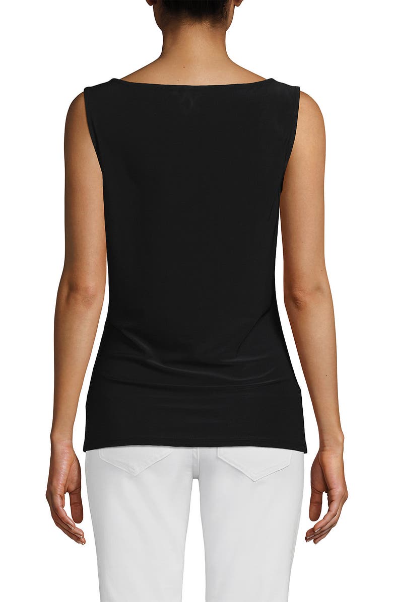 Lands' End Sleeveless Silky Knit Drape Front Top, Alternate, color, Black