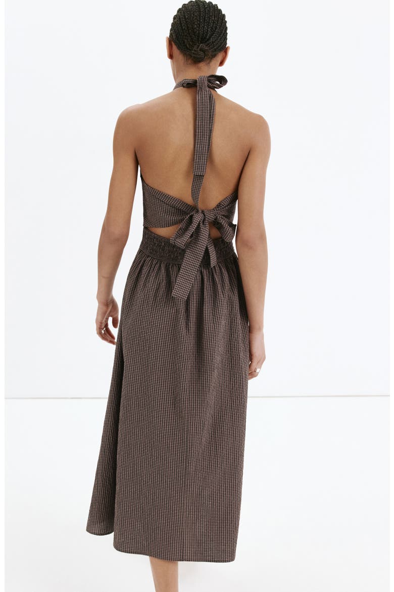 Gingham Halter Dress, Alternate, color, BROWN