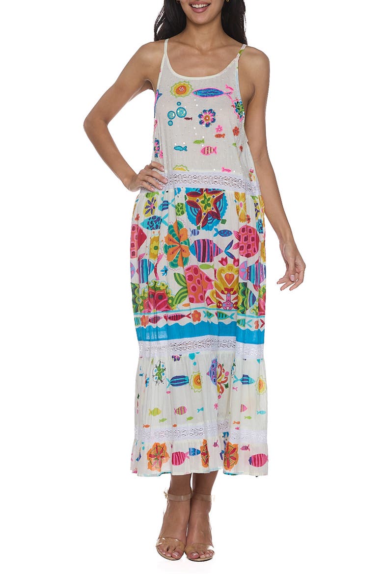 Fish Cotton Midi Sundress, Main, color, WHITE