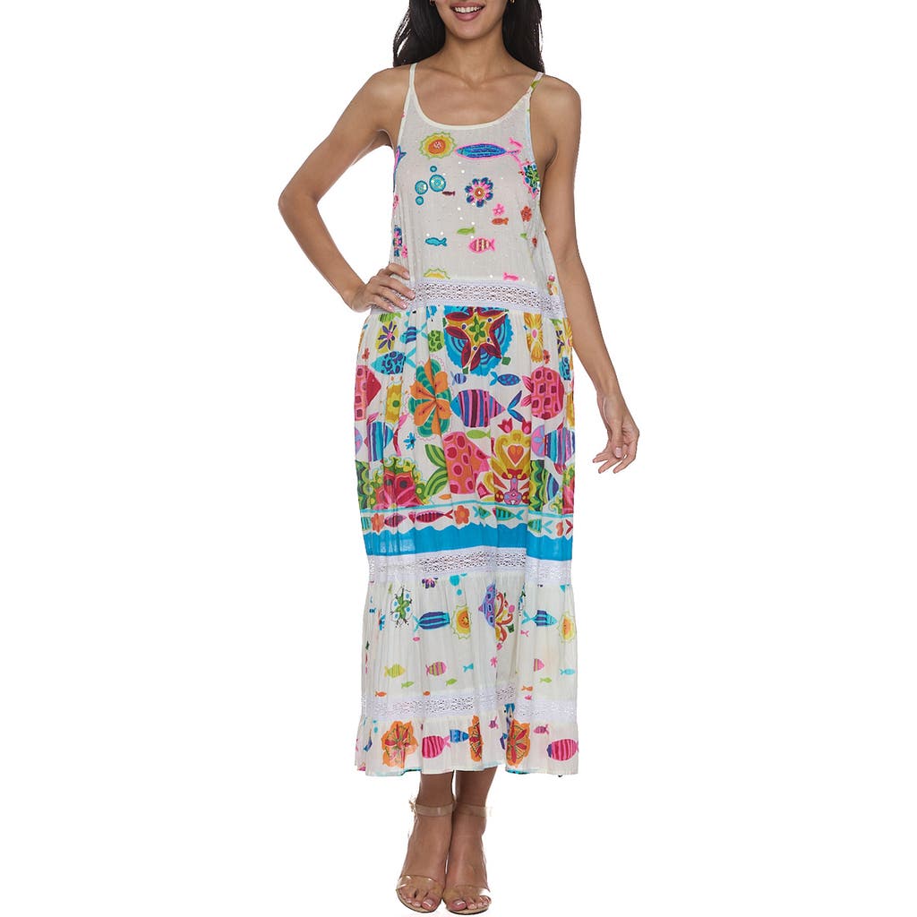 Ranee's Ranees Fish Cotton Midi Sundress In White