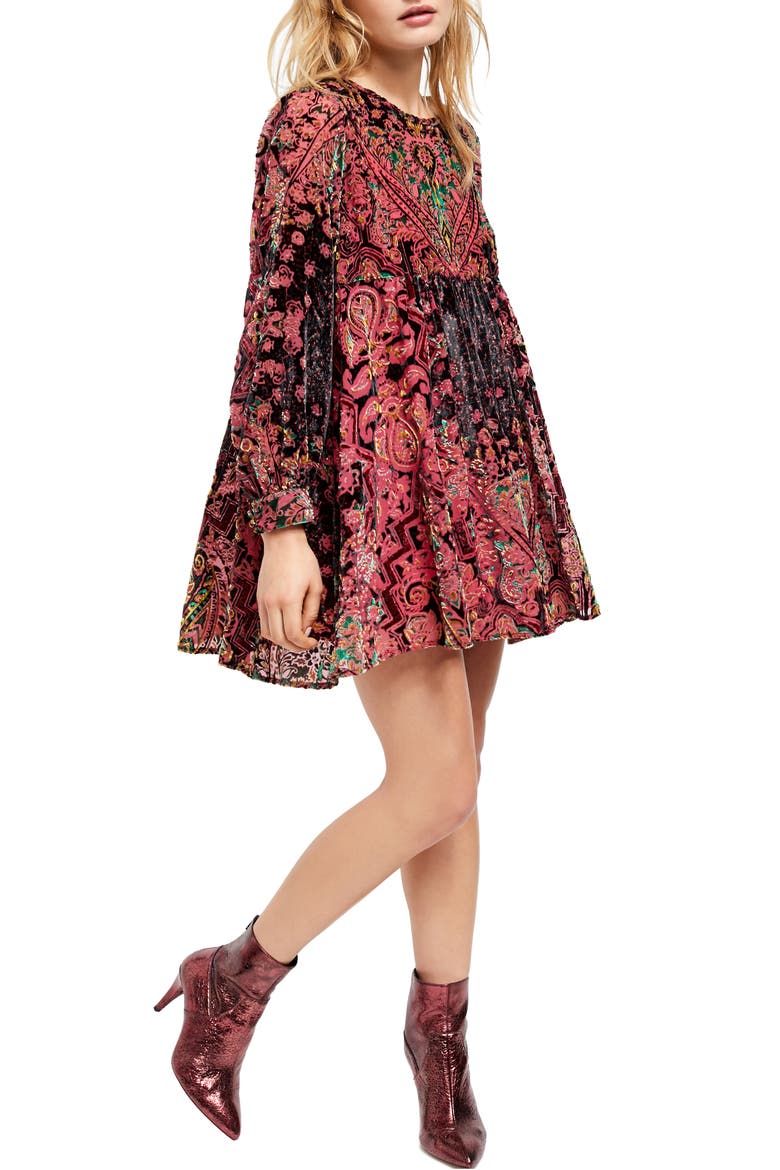 Mirror, Mirror Long Sleeve Velvet Minidress, Main, color, WINE