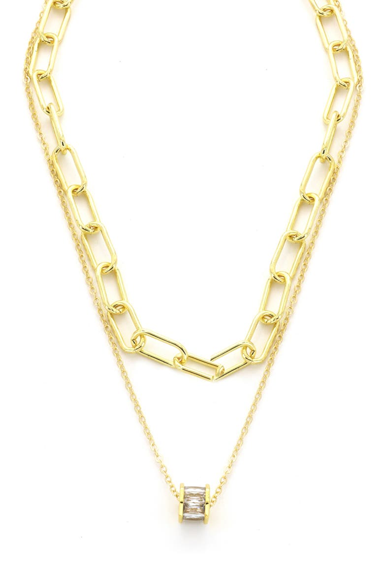 Layered Crystal Barrel Pendant Necklace, Main, color, GOLD