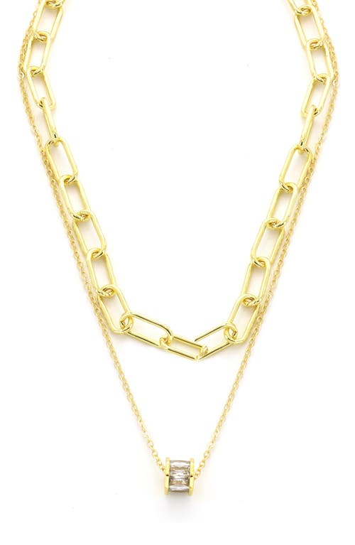 Panacea Layered Crystal Barrel Pendant Necklace In Gold