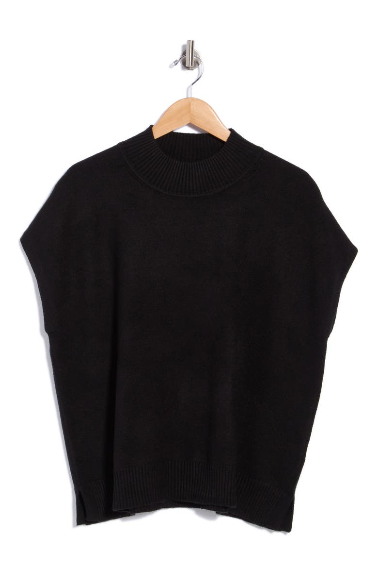 Mock Neck Short Sleeve Sweater, Alternate, color, BLACK
