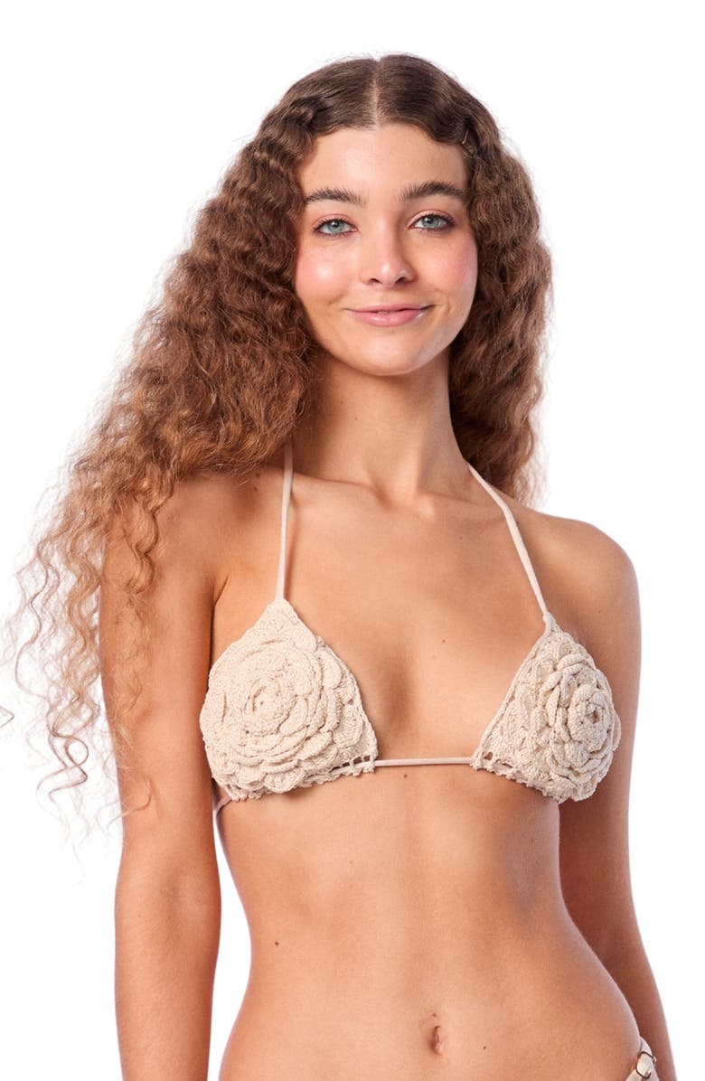 Capittana Rose Crochet Bikini Top, Alternate, color, Beige