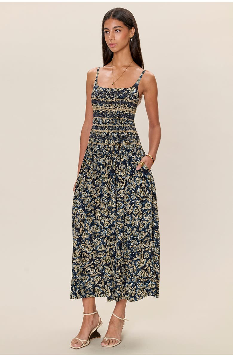 Rebecca Taylor Charlene Smocked Dress, Alternate, color, Navy Multi