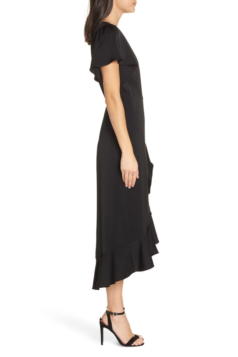 Midi Ruffle Wrap Dress, Alternate, color, BLACK