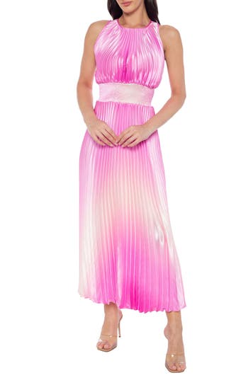 Marina Sleeveless Pleated Maxi Dress In Pink