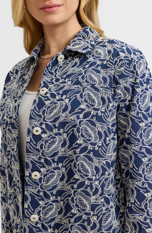 Foxcroft Thelma Cotton Eyelet Jacket In Navy/white