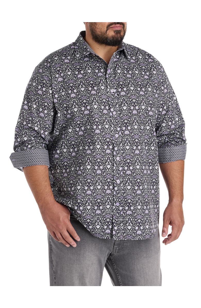 Synrgy by DXL Big & Tall Floral Sport Shirt, Main, color, Black Multi