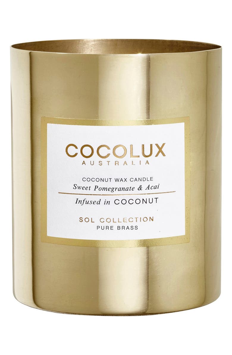 Cocolux Australia Sweet Pomegranate & Acai Brass Candle, Main, color,