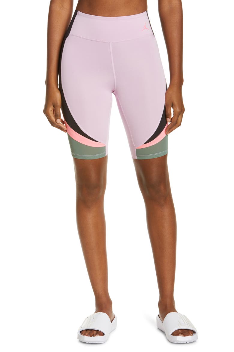 Nike Heatwave Bike Shorts, Main, color, ARCTIC PINK/ BLACK/ GREEN