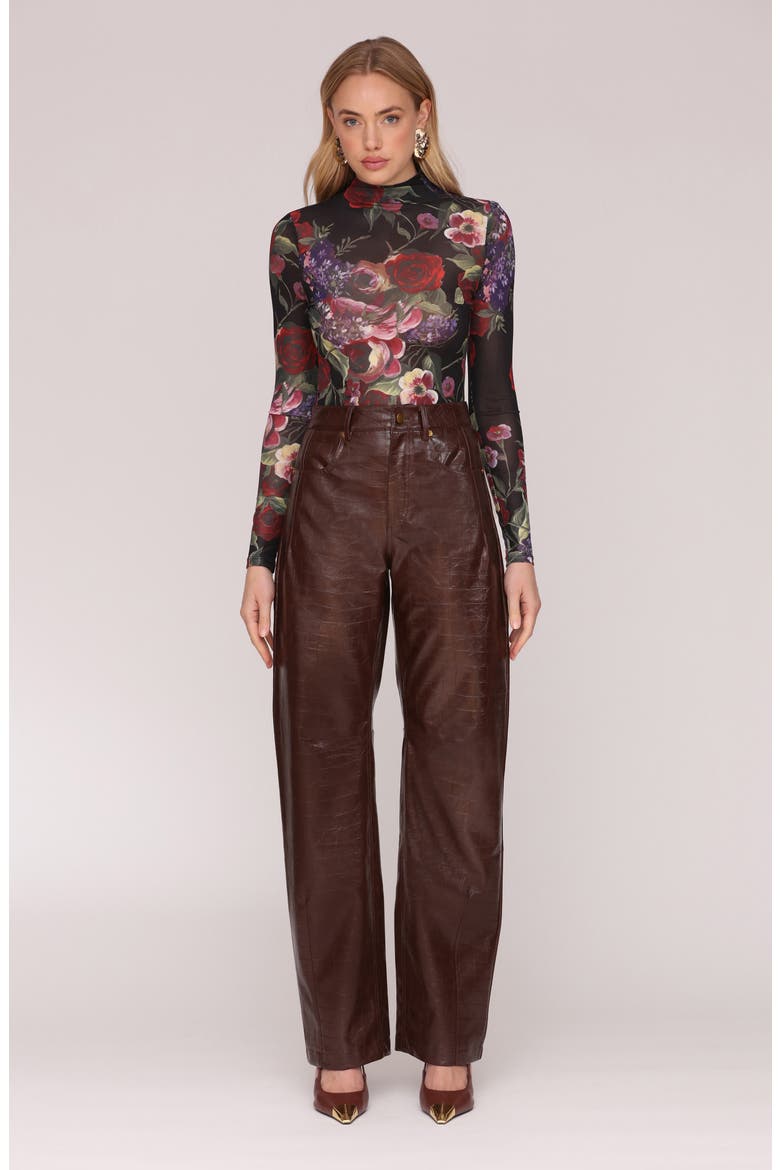 Croc Embossed Faux Leather Pants, Alternate, color, CHOCOLATE