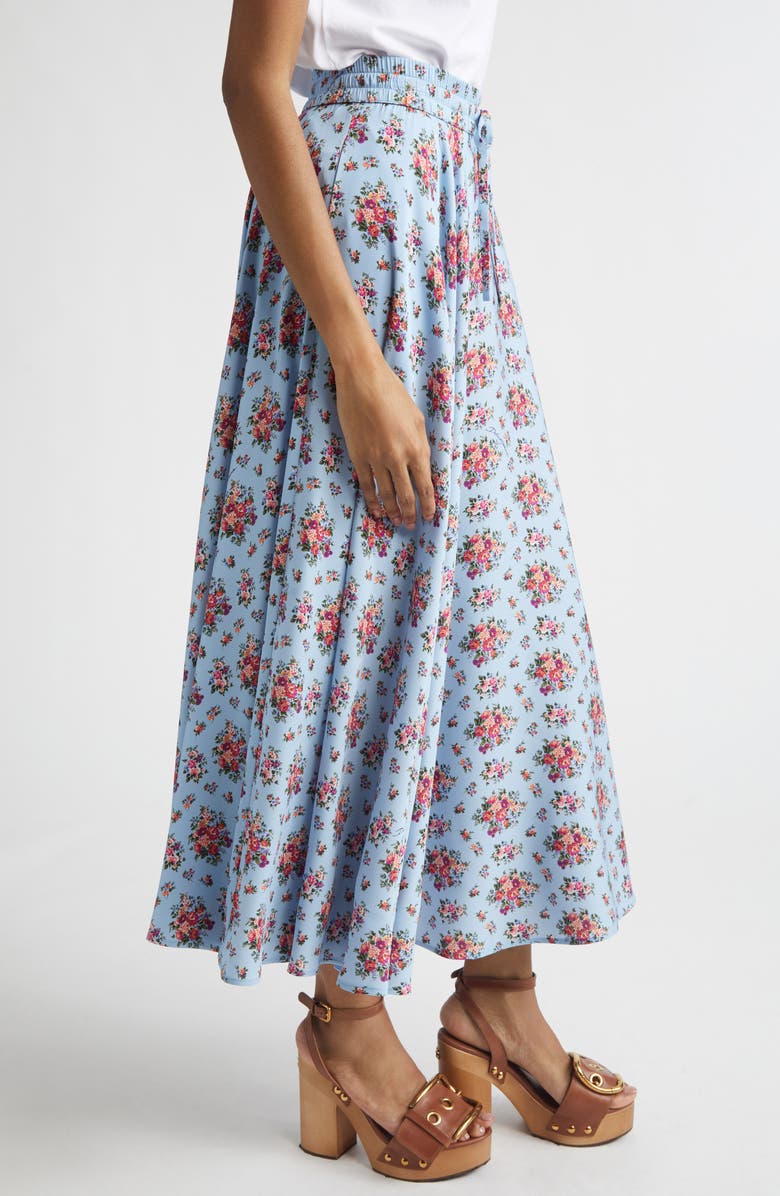 Dolce&Gabbana Floral Bouquets Gathered Stretch Charmeuse A-Line Midi Skirt, Alternate, color, Mazzolini Fiori Fcel