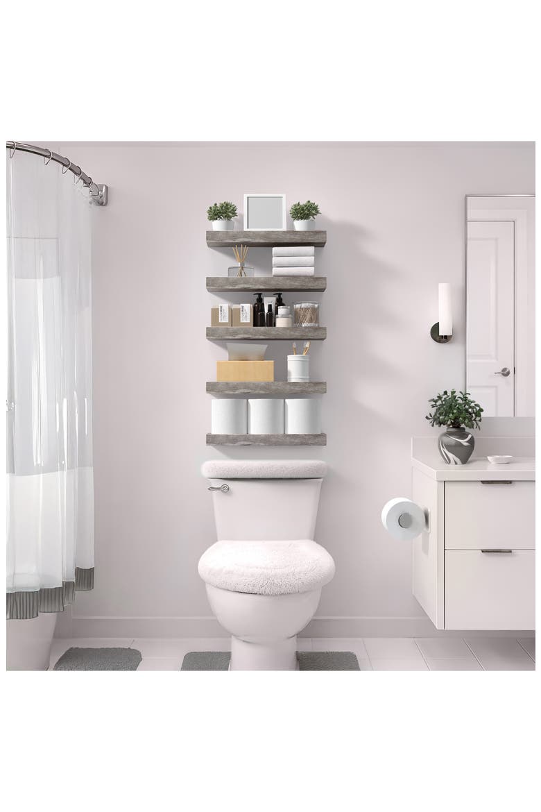 Set of 4 Floating Wall Shelves, Alternate, color, GRAY