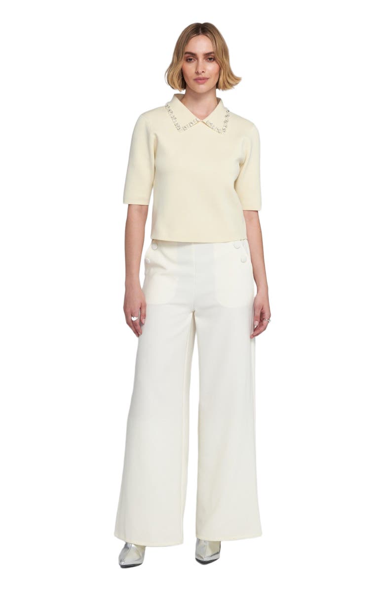 ELLE Collection Wide Leg Trouser With Self Covered Buttons Wide-Leg Pants, Main, color, Winter White