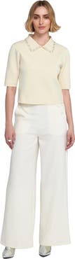 ELLE Collection Wide Leg Trouser With Self Covered Buttons Wide-Leg Pants