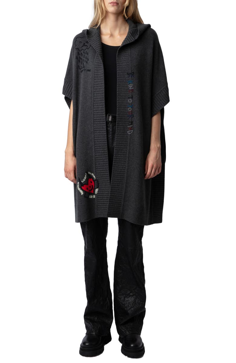 Zadig & Voltaire Inna Embroidery Detail Hooded Cashmere Cardigan, Main, color,