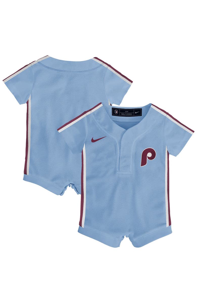 Nike Newborn Nike Light Blue Philadelphia Phillies Alternate Replica Romper Jersey, Main, color, Light Blue