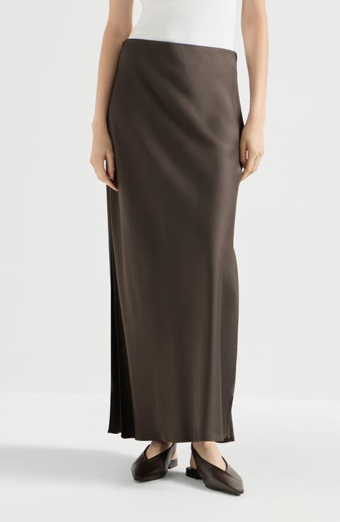 Satin cady fluid bias-cut skirt