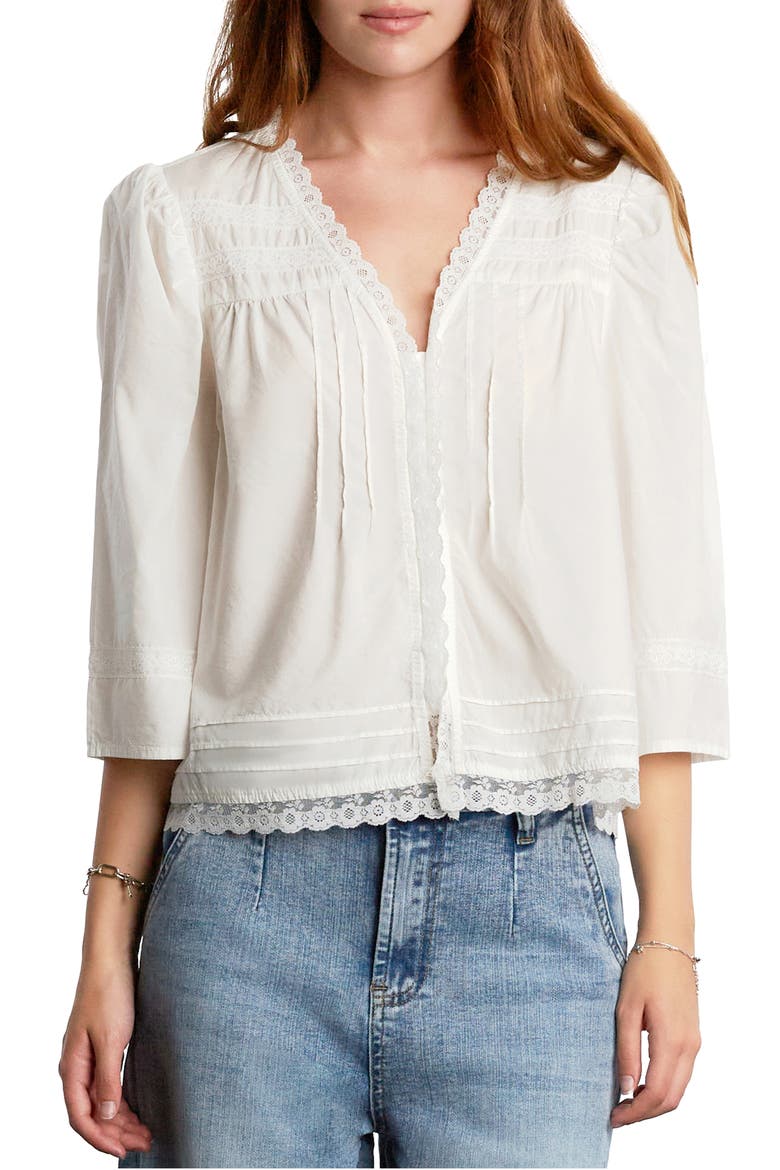 Fable Floral Lace Trim Cotton Blend Button-Up Shirt, Main, color, COTTAGE WHITE