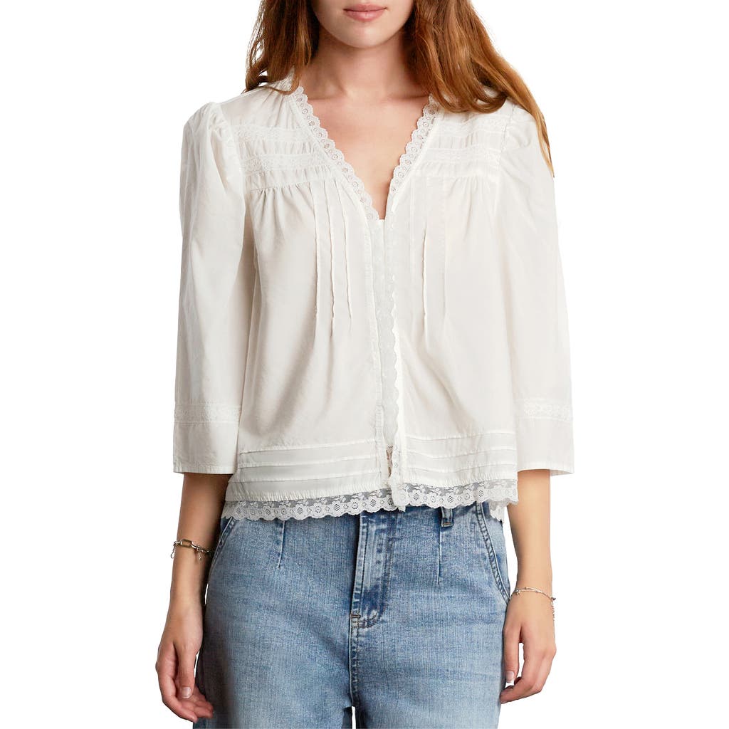 Billy T Fable Floral Lace Trim Cotton Blend Button-up Shirt In Cottage White