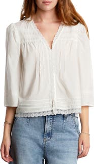Billy T Fable Floral Lace Trim Cotton Blend Button-Up Shirt