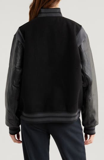 Sportswear Destroyer Leather & Wool Blend Varisty Bomber Jacket