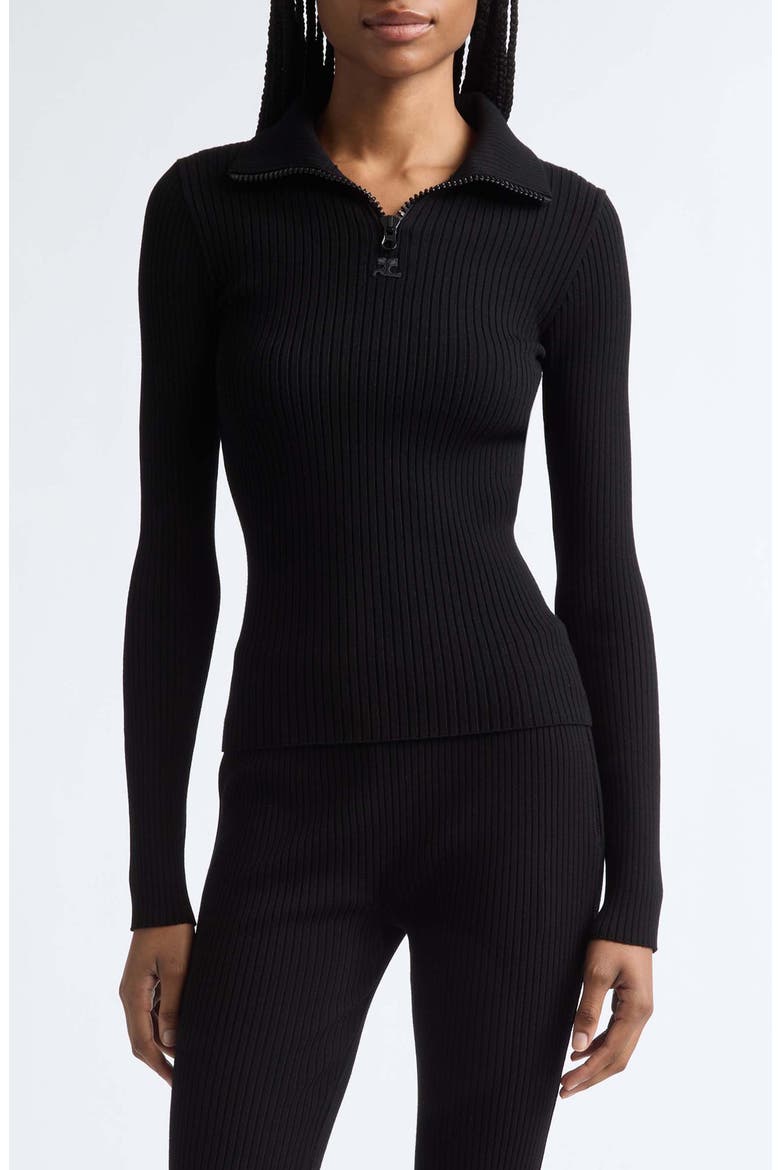 Mock Neck Half Zip Sweater, Main, color, BLACK